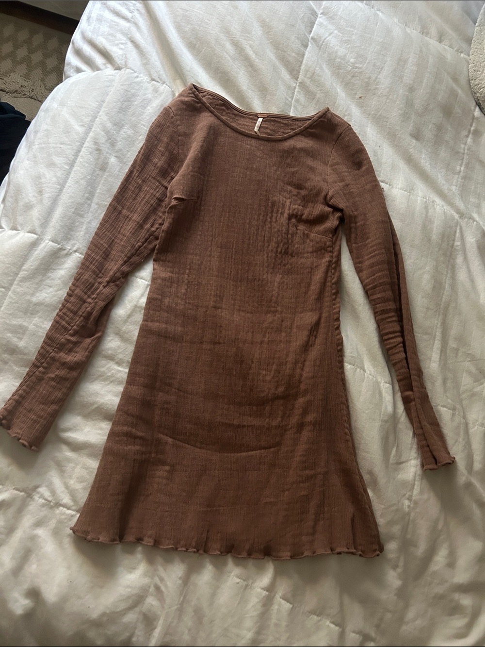 Free People Long Sleeve Brown Ribbed Knit Dress